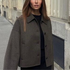 Zara brown double faced wool blend short coat jacket